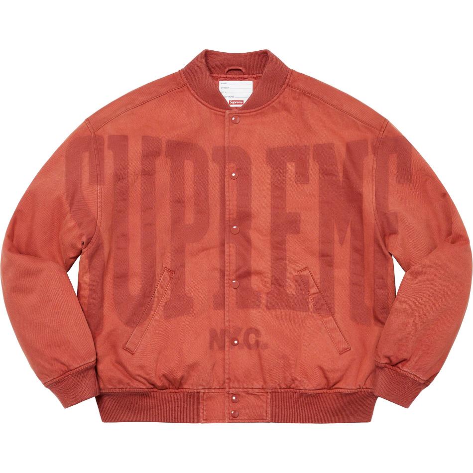 Red Supreme Washed Knockout Denim Varsity Jackets | Supreme 191VD